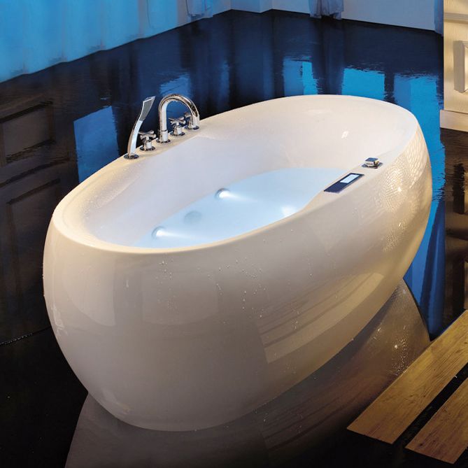 Modern Oval Acrylic Bathtub Hotel Freestanding Bath Tub in White