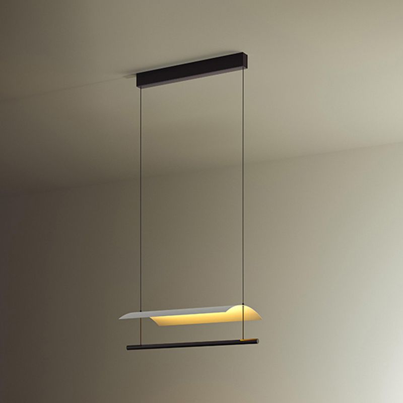 White Metal Island Light Fixture Modern 1-Light Geometry Restaurant LED Hanging Lamp