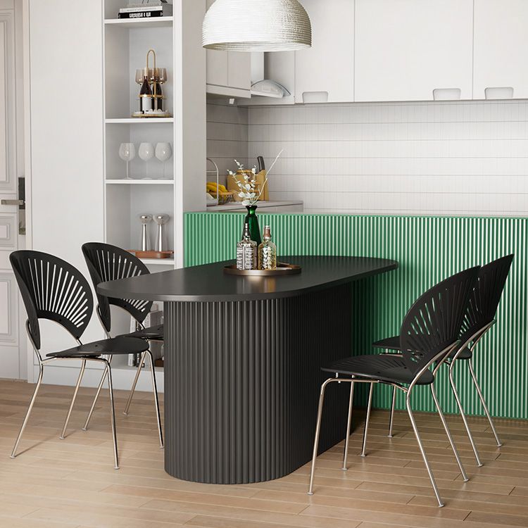 Contemporary Wood Standard Dining Table Oval Shape Kitchen Dining Table with Pedestal Base