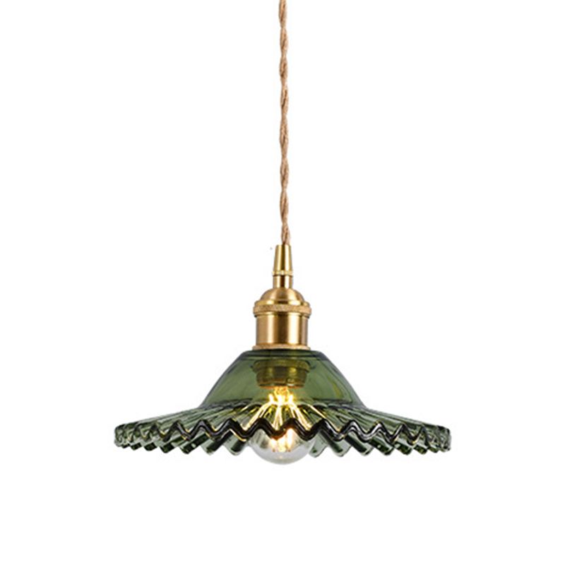 Vintage Industrial Scalloped Edge Pendant Light 1 Light Glass Hanging Light for Living Room
