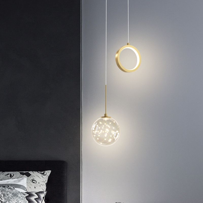 2-Light Spherical Hanging Pendant Modern Style Glass Hanging Lighting for Living Room