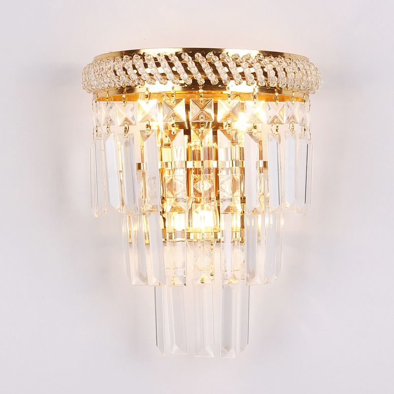 Modern Luxury Stagger Wall Lamp Electroplate Metal 3-Light Wall Sconce with Crystal Shade