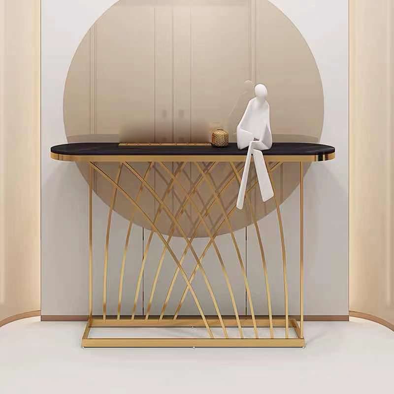 Oval Console Table in White/Black, Abstract Hall Console Accent Table