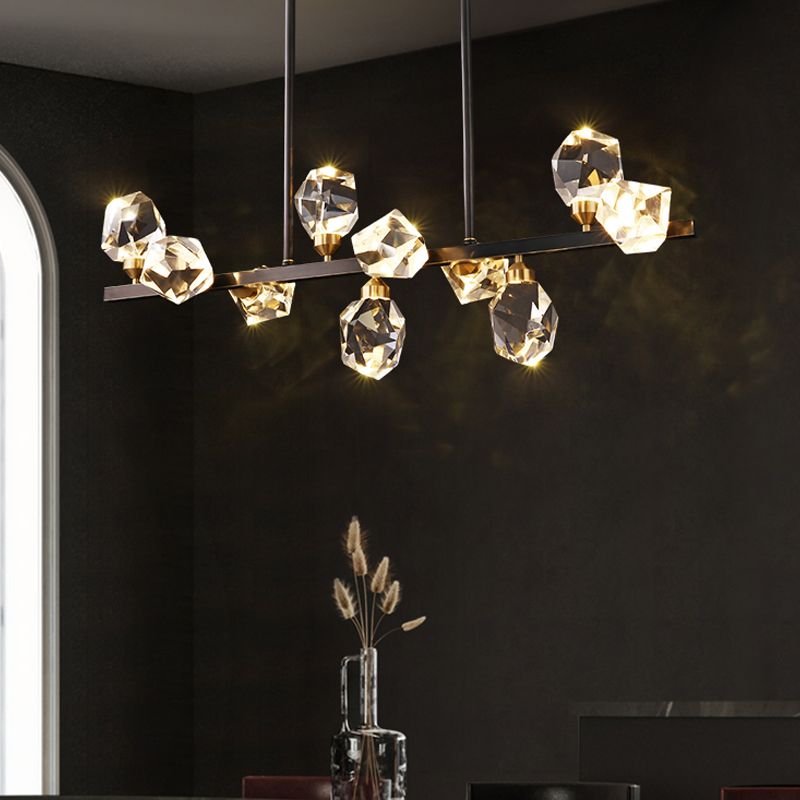 Modern Style Simple Island Pendant Geometric Shade Crystal Island Light for Restaurant