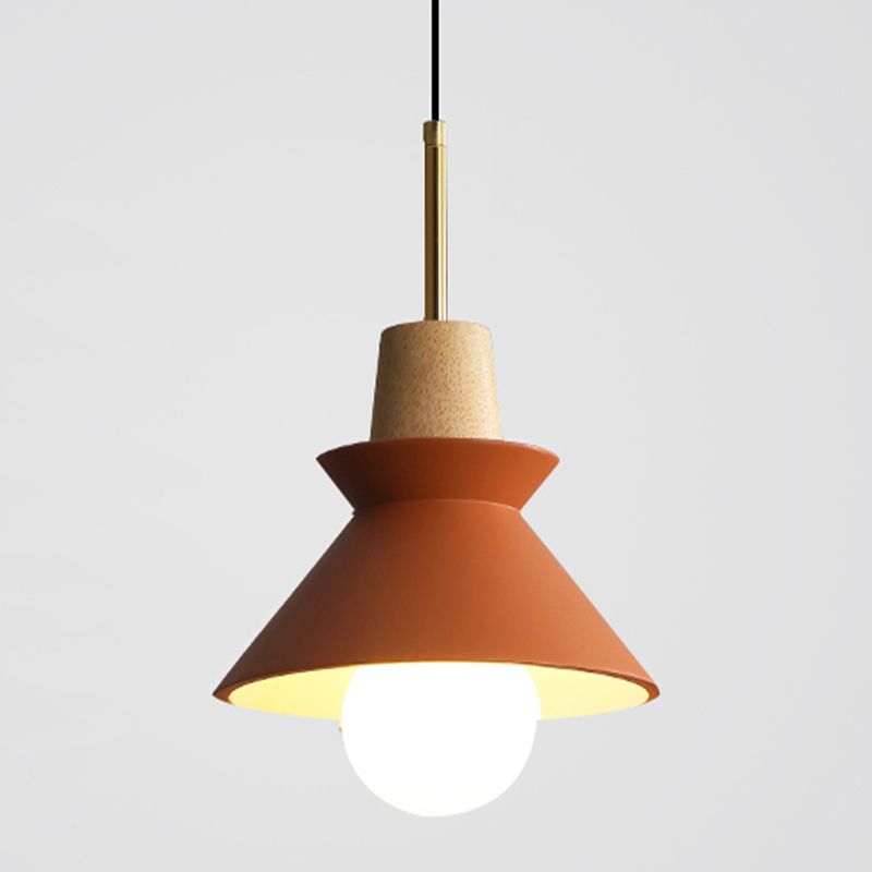 Resin Conical Drop Lamp Macaron 1 Bulb Solid Wood Pendant Light