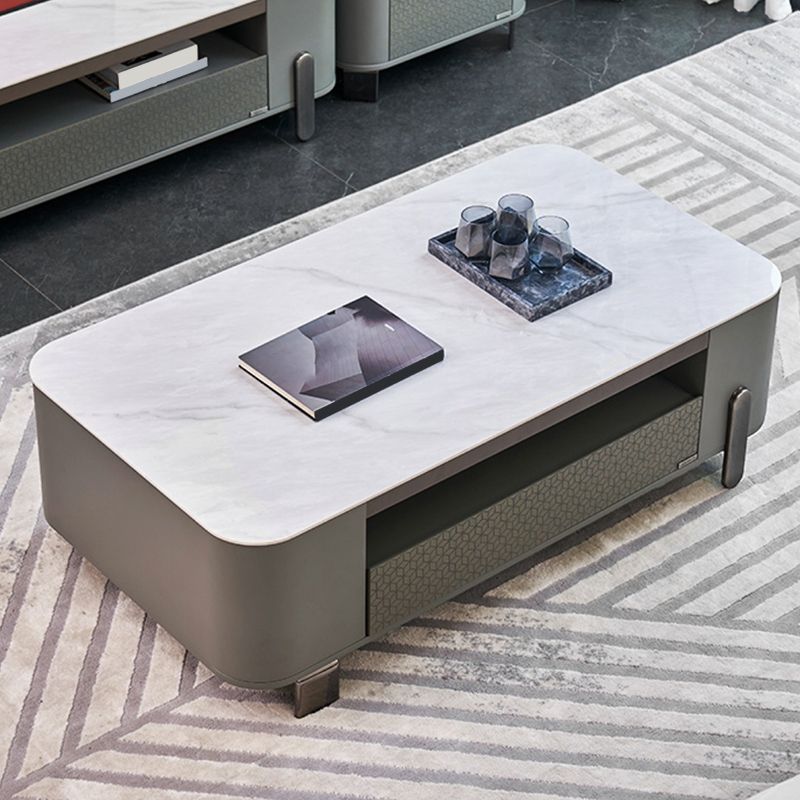 27" Wide Contemporary 4 Legs Slate White Rectangular Coffee Table