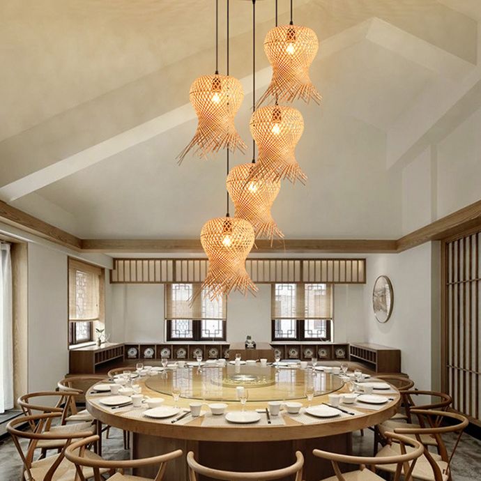 Chinese Handmade Pendant Lighting Fixtures Rattan Hanging Light for Restaurant