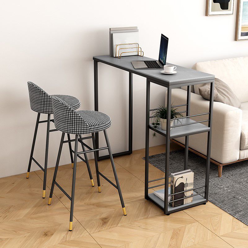 Rectangle Sintered Stone Bar Table Black and Metal Base Bar Table for Kitchen Living Room