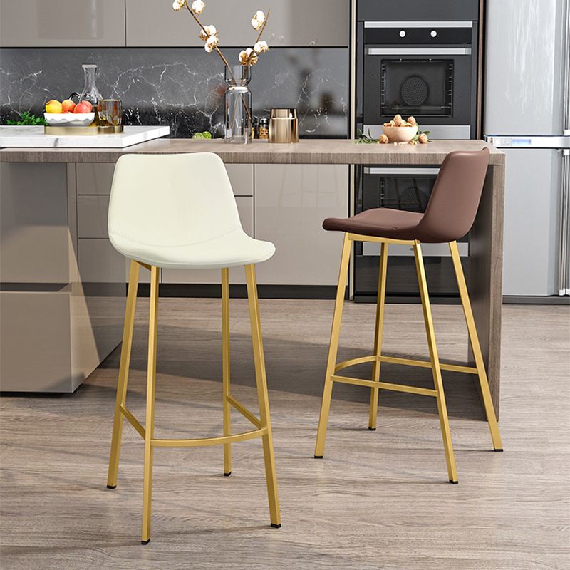 Glam Leather Upholstered Bar Stool Armless Low Back Stool with Gold Metal Legs