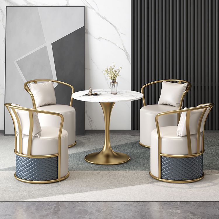 Round Sintered Stone Dining Table Traditional Luxury Tulip Table with Gold Frame