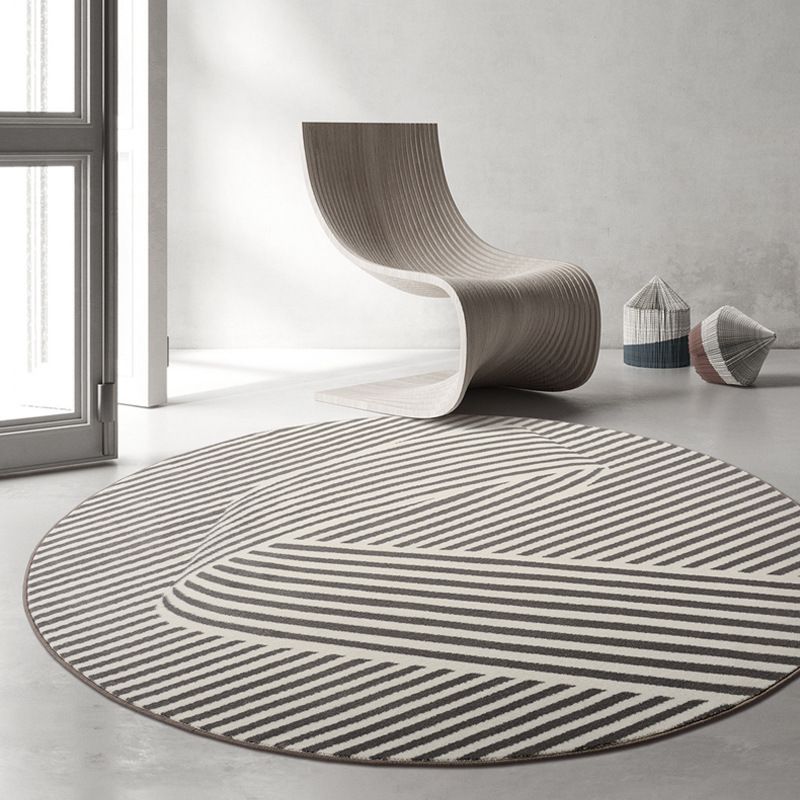 Modern Round Carpet Leisure Striped Pattern Area Rug Polyester Stain Resistant Carpet