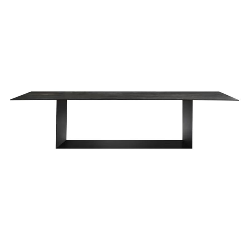 Mesa rectangular de lujo tradicional de metal, mesa interior con tapa de piedra sinterizada para cocina y comedor