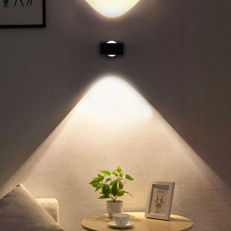 Square Bedroom Wall Lighting Fixture Aluminum Warm/White Light LED Modernist Sconce Light Fixture in Black/Silver