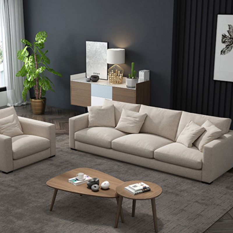 Creamy White Square Arm Contemporary Sofa with Loose Back with Multiple Cushions