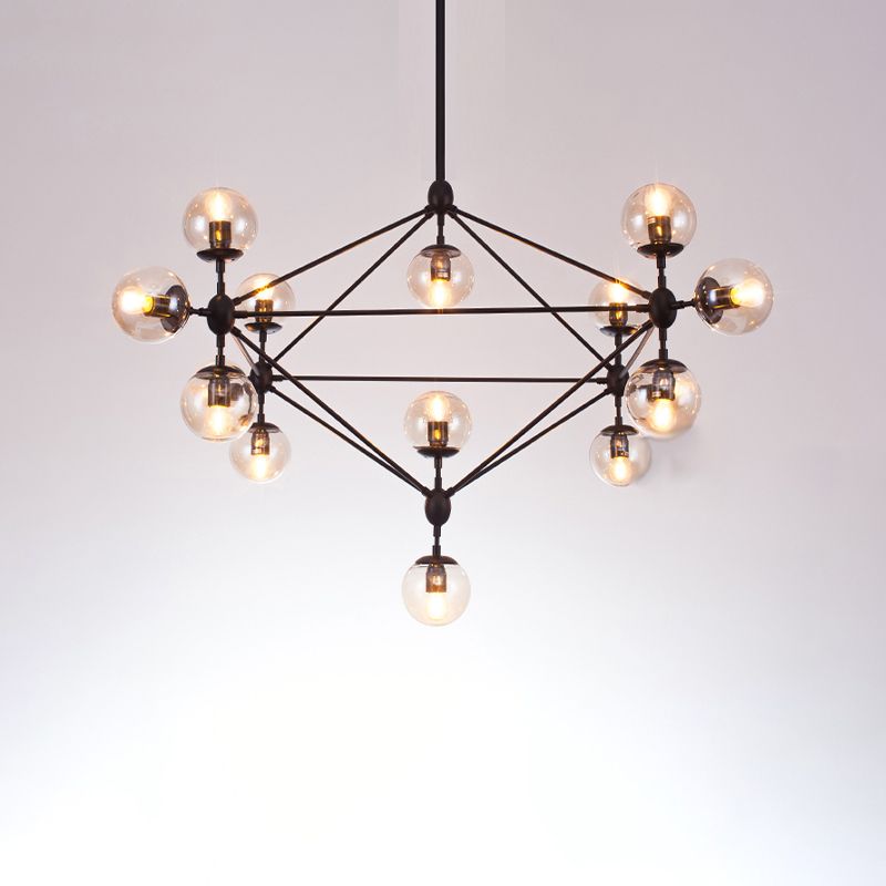Lámparas colgantes negras de araña de metal nórdica con sombra de vidrio para sala de estar