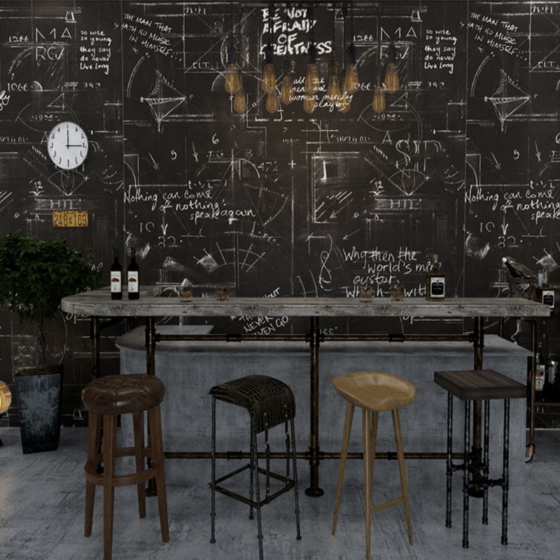 Black Graffiti Wallpaper with English Alphabet and Mathematical Graphs 33' x  20.5" Non-Pasted Stain-Resistant Wall Decor