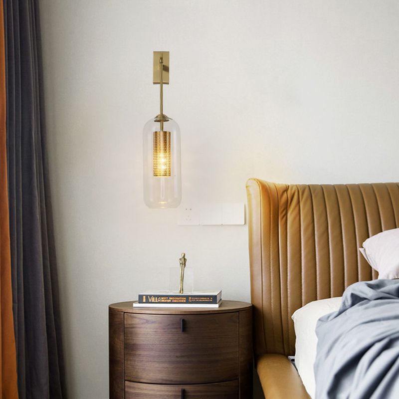 Klare Glaskapsel Wandleuchte Modern moderne stilvolle 1 Glühbirnengoldarm in Innenwandbeleuchtung