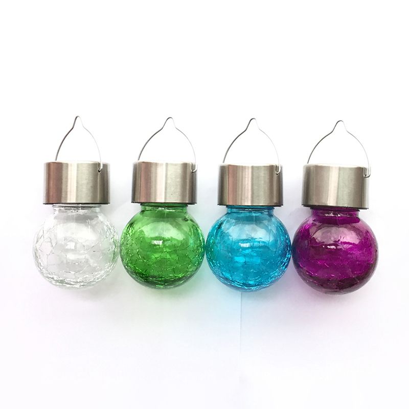 Globe Shaped Solar Pendant Light Simplicity Crackle Glass Garden LED Suspension Light Fixture