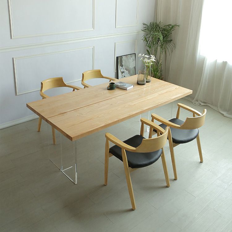 Solid Wood Top Dining Table Rectangle Pine Wood Table with Sled Base