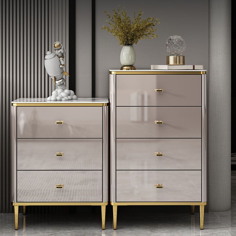 Glam Stone Bedroom Storage Chest White / Grey Vertical Chest with Drawers