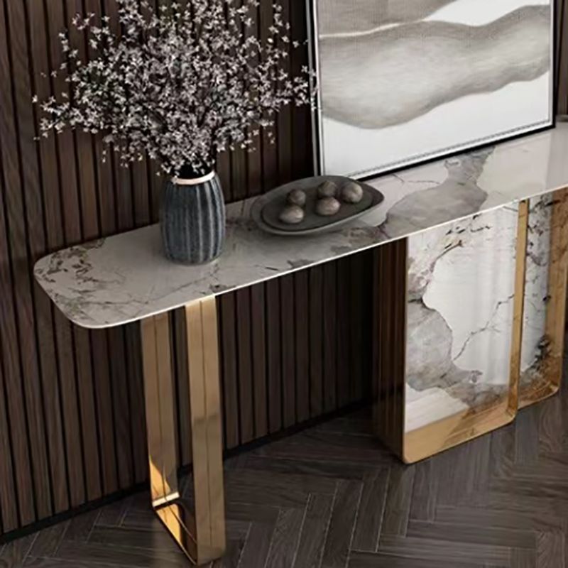 Rectangle Shape Contemporary Console Table Stone Sofa Table in Gold