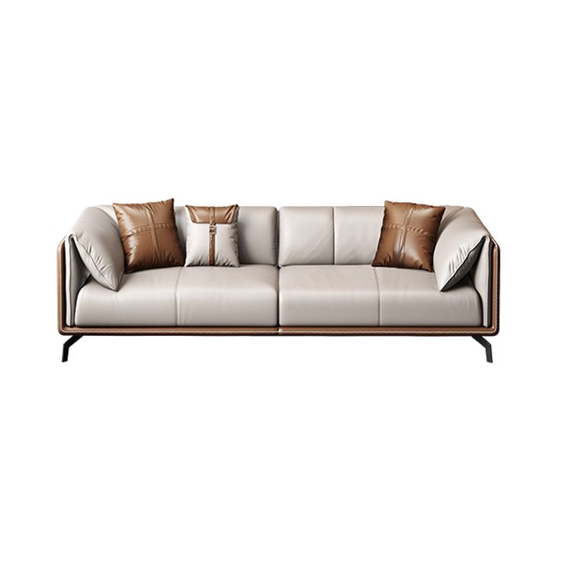 Contemporary Genuine Leather Pillow Top Arm Sofa for Living Room, Apartment