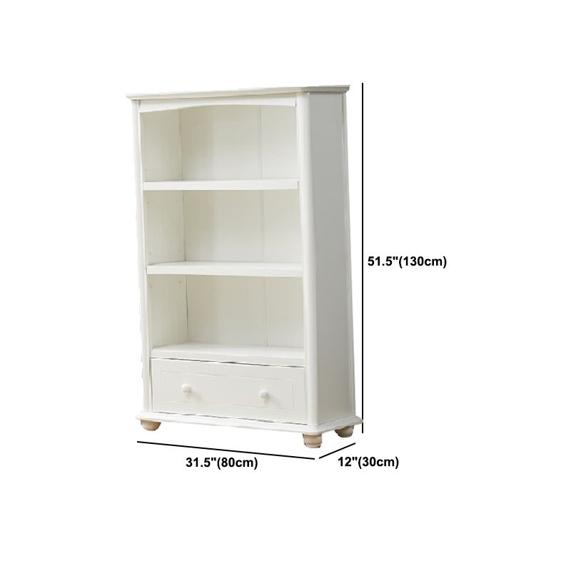 Modern Solid Wood Bookcase, White, Geometric Bookshelf for Bedroom