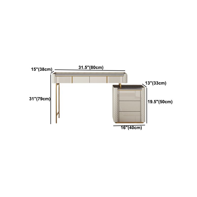 14.96" Wide Stone Makeup Counter Bright White Vanity Tables with Storage Drawers