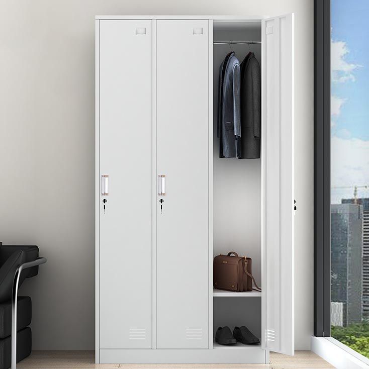 White Steel Wardrobe Armoire Contemporary Hinged Wardrobe Cabinet