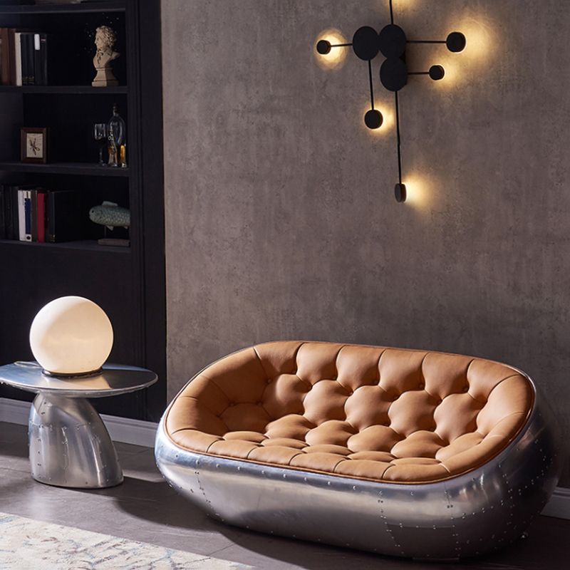 Contemporary Seating Orange Leather Tufted Living Room Settee