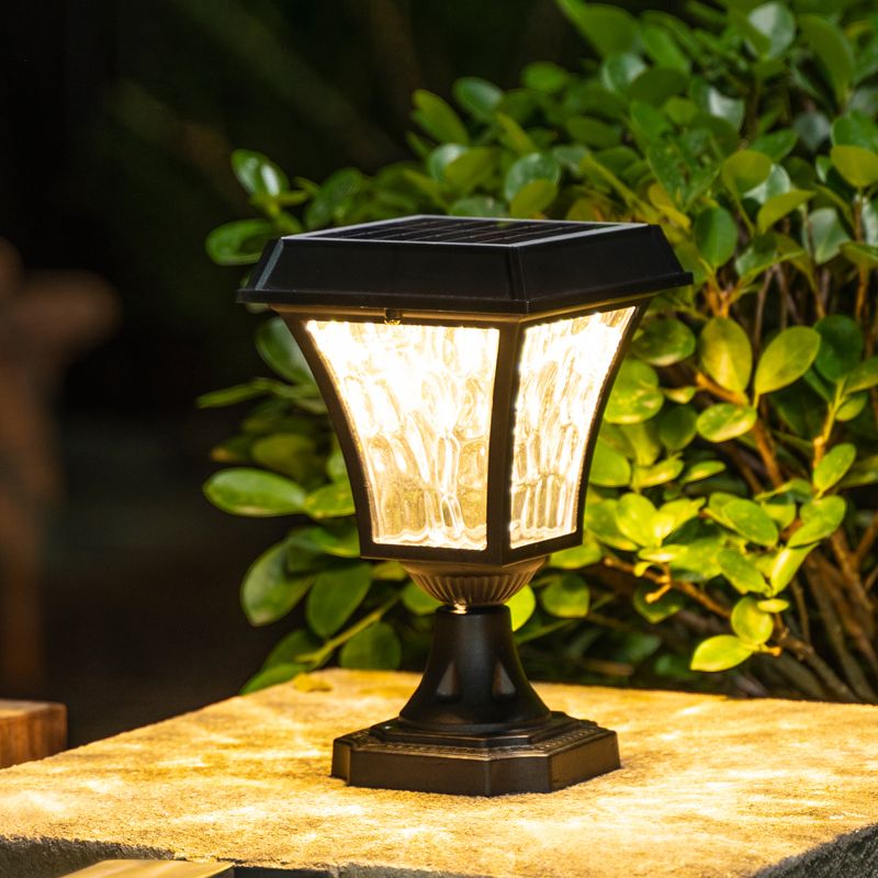 LED Black Pillar Lamp Waterproof Outdoor Light with Glass Shade for Garden