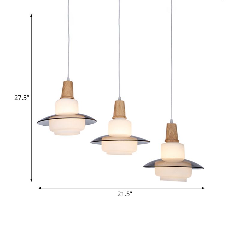 Weißglas Kürbis Multi-Anhänger Deckenleuchte Modernismus 3-Licht-Holzhänge-Lampenvorrichtung