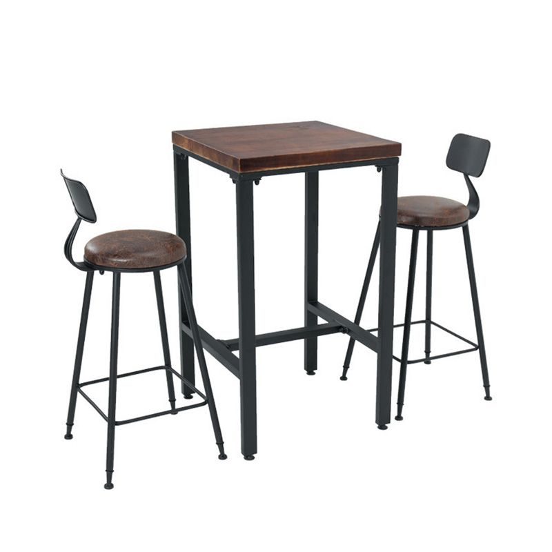 Brown Solid Wood Bar Table Industrial Dining Table for Kitchen Living Room