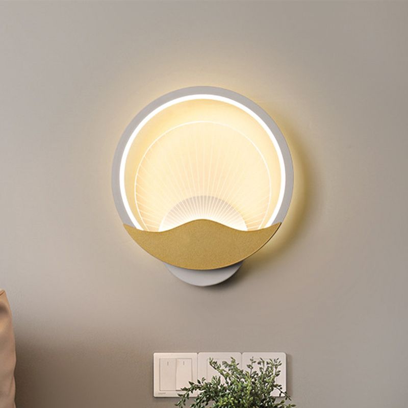 Ring Bed SCONCE METALLISCHE LED Modern wandlamp met een paneelacrylschaduw in zwart-goud/wit-goud, wit/warm licht