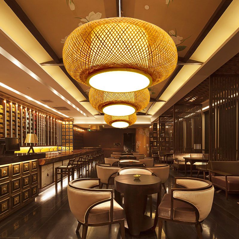 Lampada del soffitto a sospensione a sospensione in bambù in stile giapponese per soggiorno per soggiorno
