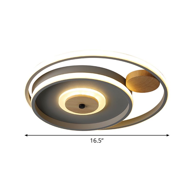 Plafonnier multi-cercles en acrylique pour chambre à coucher, style nordique, 16,5/20,5 pouces de large, lampe LED encastrée en gris