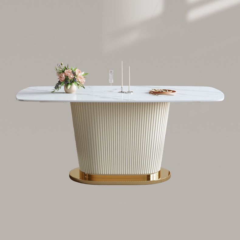 Glam Sintered Stone White Dining Room Set with Round Table Dining Table Furniture