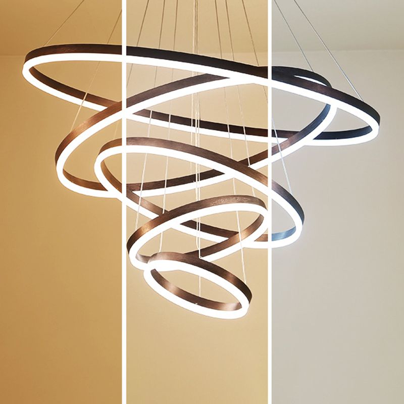 Wrought Iron Black LED Pendant Light in Modern Luxury Style Layered Circles Ceiling Light with Acrylic Shade