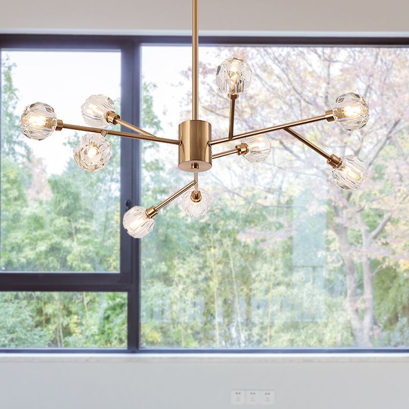 Clear Glass Faceted Chandelier Post Modern 9/12/15 Lights Gold Led Hanging Light with Sputnik Design