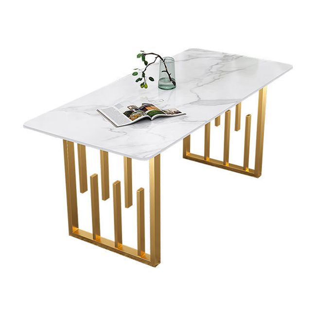 Traditional Luxury Dining Table Sintered Stone Top Dining Table with Gold Frame