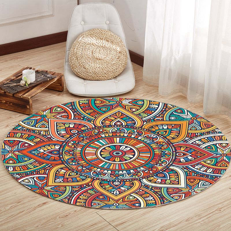 Multicolor Mandala Rug Synthetics Moroccan Rug Non-Slip Pet Friendly Washable Rug for Sitting Room