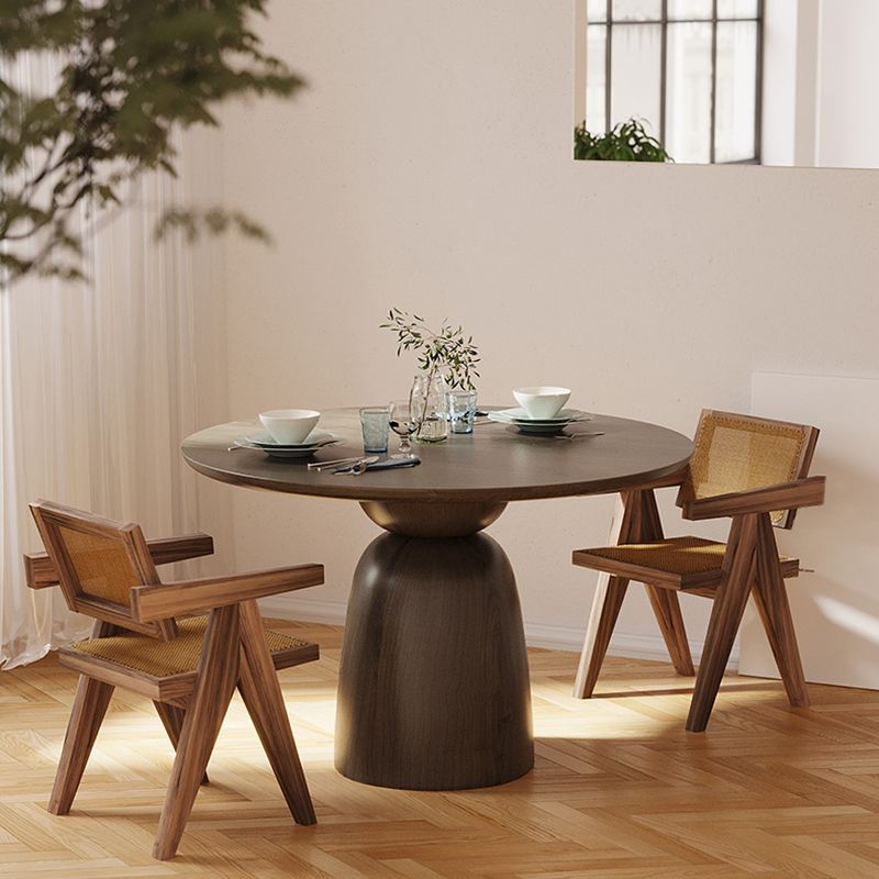 Round Solid Wood Brown Dining Table Simplicity Pedestal Table for Dining Room