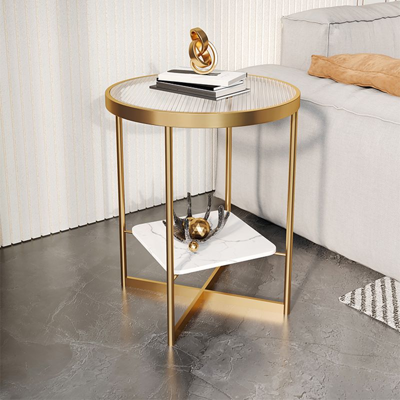 Modern Glass Round Side End Table Cross Legs Sofa Corner Table