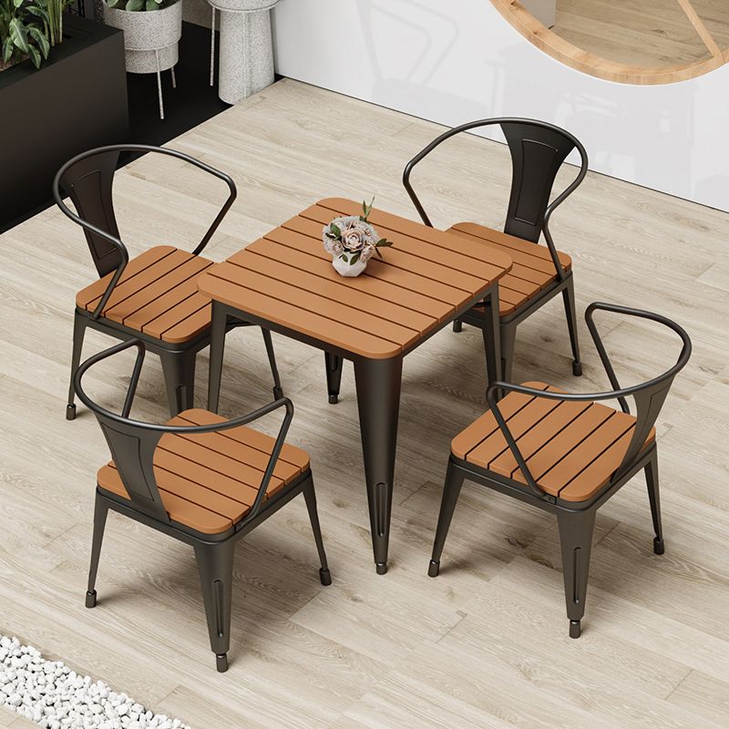 Modern Patio Dining Table Set 1/3/5 Pcs Iron Frame Patio Dining Table and Chairs in Black