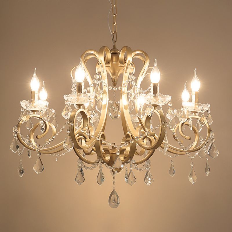 Traditional Swooping Arm Chandelier Metal Pendant Light Kit with Crystal Accent in Gold