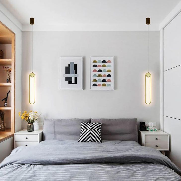 Metal Oblong Hanging Ceiling Light Modern Style LED Ceiling Pendant Light for Bedroom