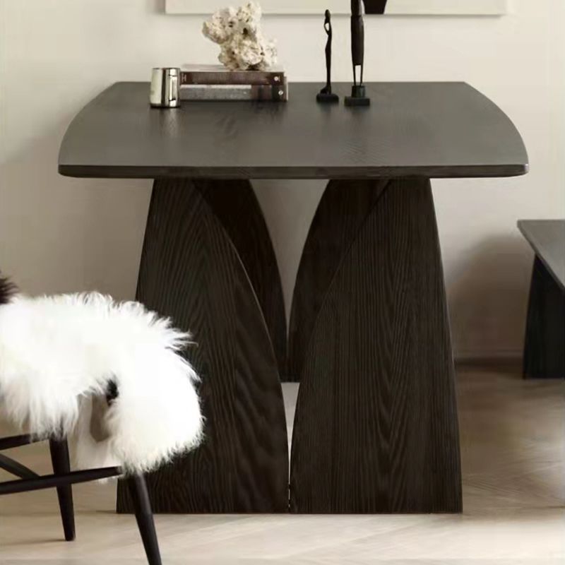 Pine Solid Wood Dining Room Table Modern Double Pedestal Table in Black