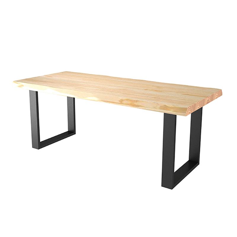 Industrial Pine Wood Dining Table Rectangle Table with Black Double Pedestal