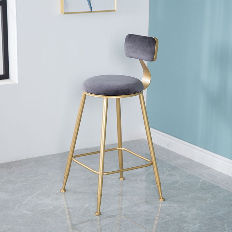 Nordic Backrest Armless Counter Stool Iron Kitchen Bar Stool with Velvet Cushion and Pedal