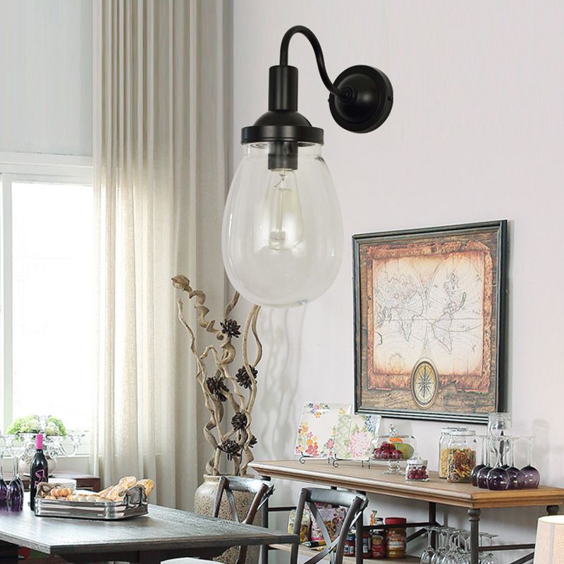 Schwanenhals klare Glaswand hängende leichte Bauernhaus Single Lampe Schlafzimmer Lampe in Schwarz